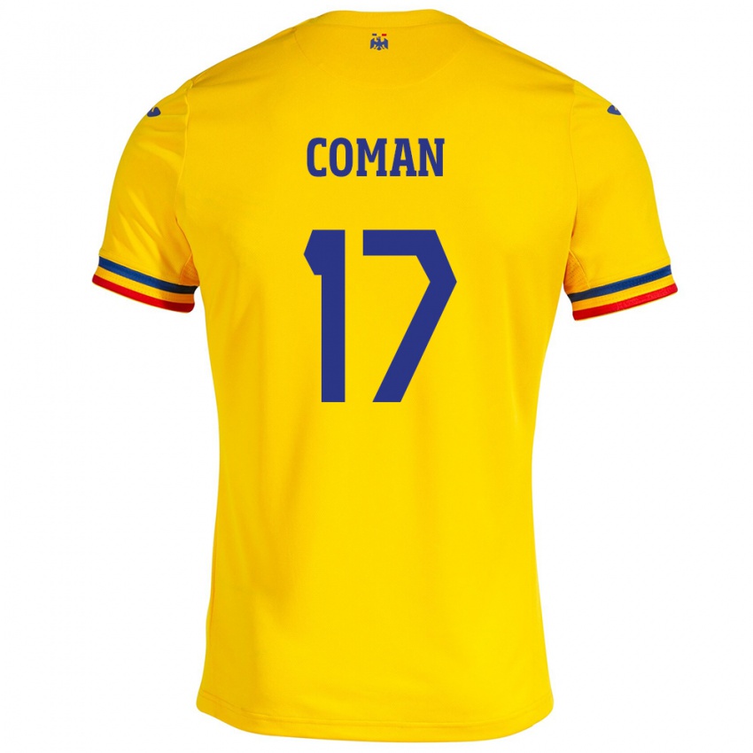 Criança Camisola Romênia Florinel Coman #17 Amarelo Principal 24-26 Camisa Brasil