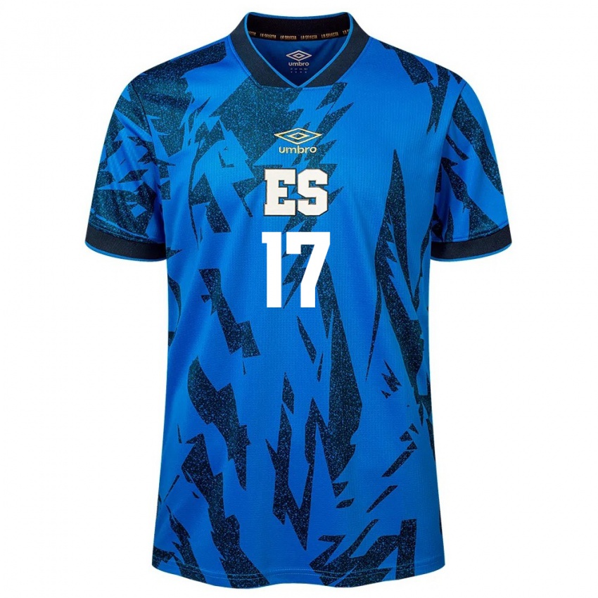 Criança Camisola El Salvador Kevin Román #17 Azul Principal 24-26 Camisa Brasil