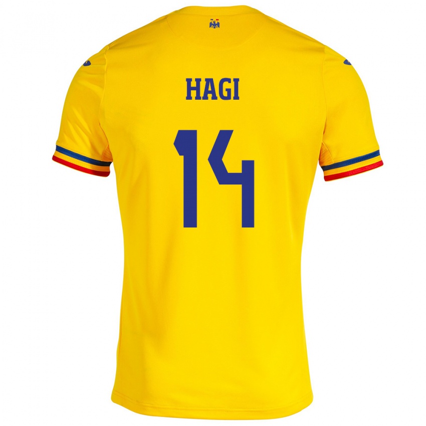 Homem Camisola Romênia Ianis Hagi #14 Amarelo Principal 24-26 Camisa Brasil