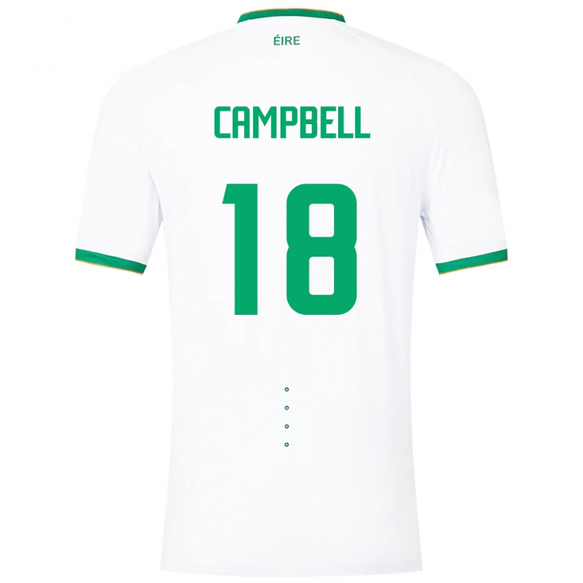 Homem Camisola Irlanda Megan Campbell #18 Branco Alternativa 24-26 Camisa Brasil