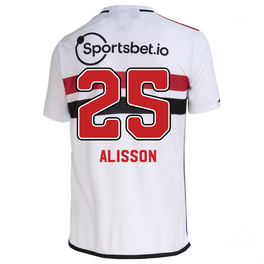 Criança Camisola Alisson #25 Branco Principal 2023/24 Camisa Brasil