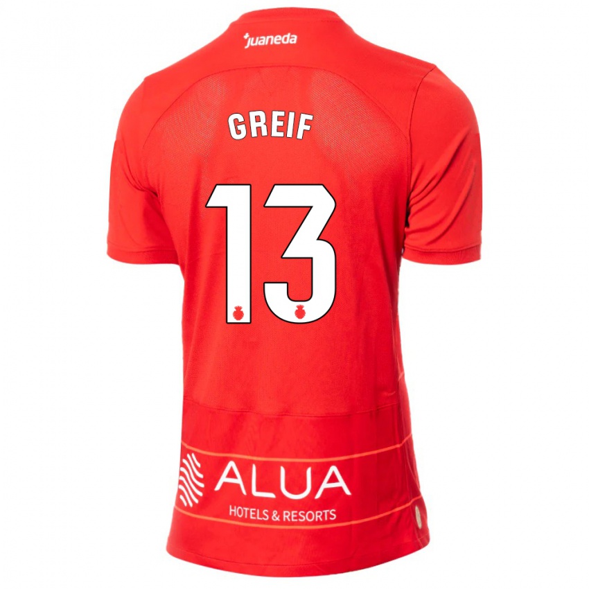 Criança Camisola Dominik Greif #13 Vermelho Principal 2023/24 Camisa Brasil