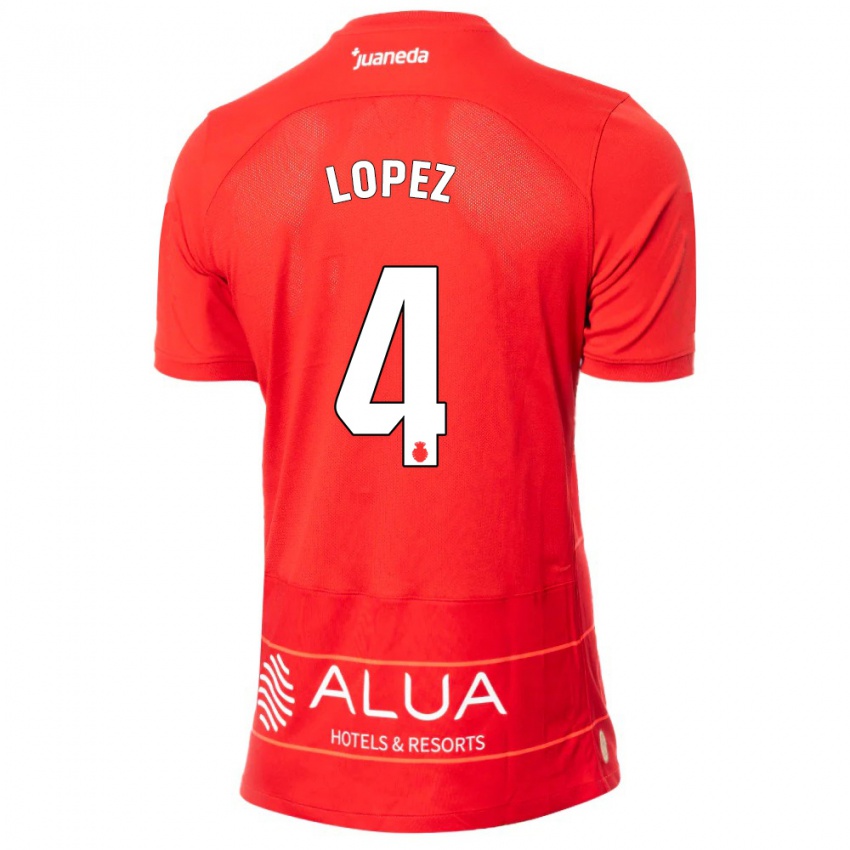 Criança Camisola David López #4 Vermelho Principal 2023/24 Camisa Brasil