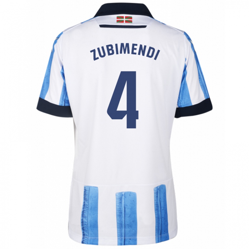 Homem Camisola Martin Zubimendi #4 Branco Azulado Principal 2023/24 Camisa Brasil