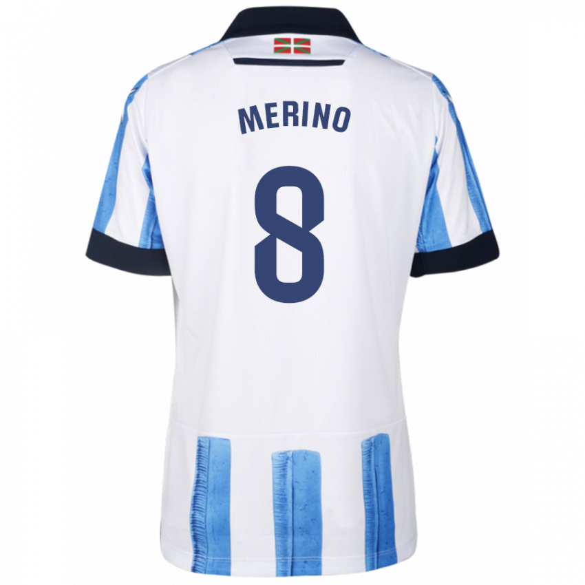 Homem Camisola Mikel Merino #8 Branco Azulado Principal 2023/24 Camisa Brasil