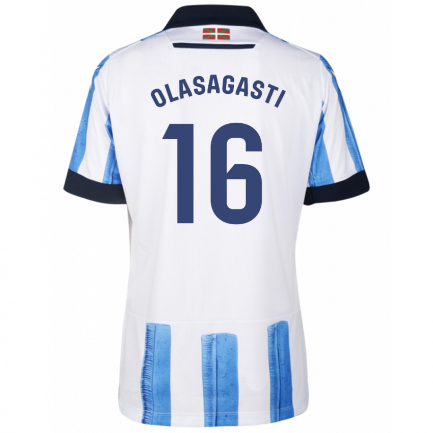 Homem Camisola Jon Ander Olasagasti #16 Branco Azulado Principal 2023/24 Camisa Brasil