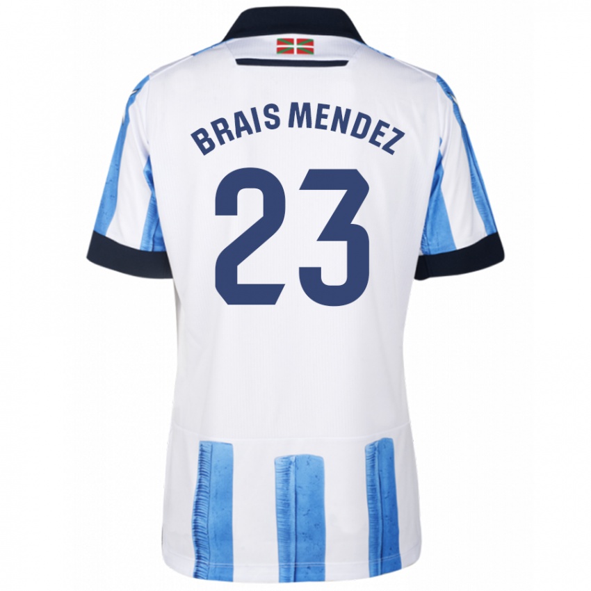 Homem Camisola Brais Mendez #23 Branco Azulado Principal 2023/24 Camisa Brasil