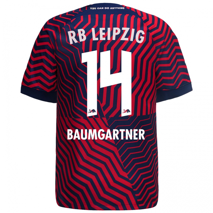 Homem Camisola Christoph Baumgartner #14 Azul Vermelho Alternativa 2023/24 Camisa Brasil