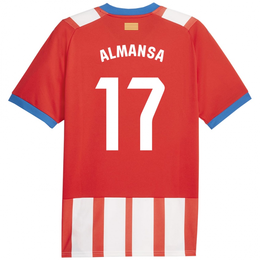 Criança Camisola Alex Almansa #17 Vermelho Branco Principal 2023/24 Camisa Brasil