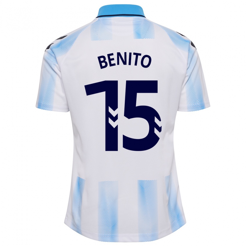 Criança Camisola Iván Benito #15 Branco Azul Principal 2023/24 Camisa Brasil