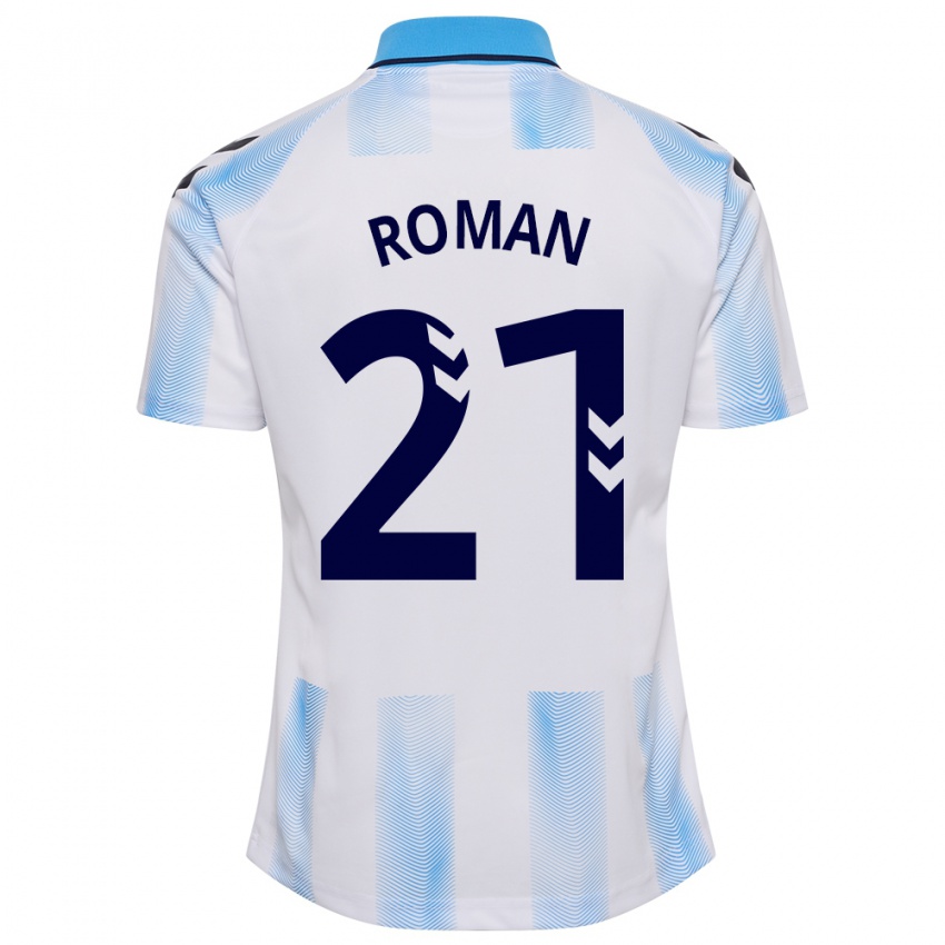 Criança Camisola Samu Román #21 Branco Azul Principal 2023/24 Camisa Brasil