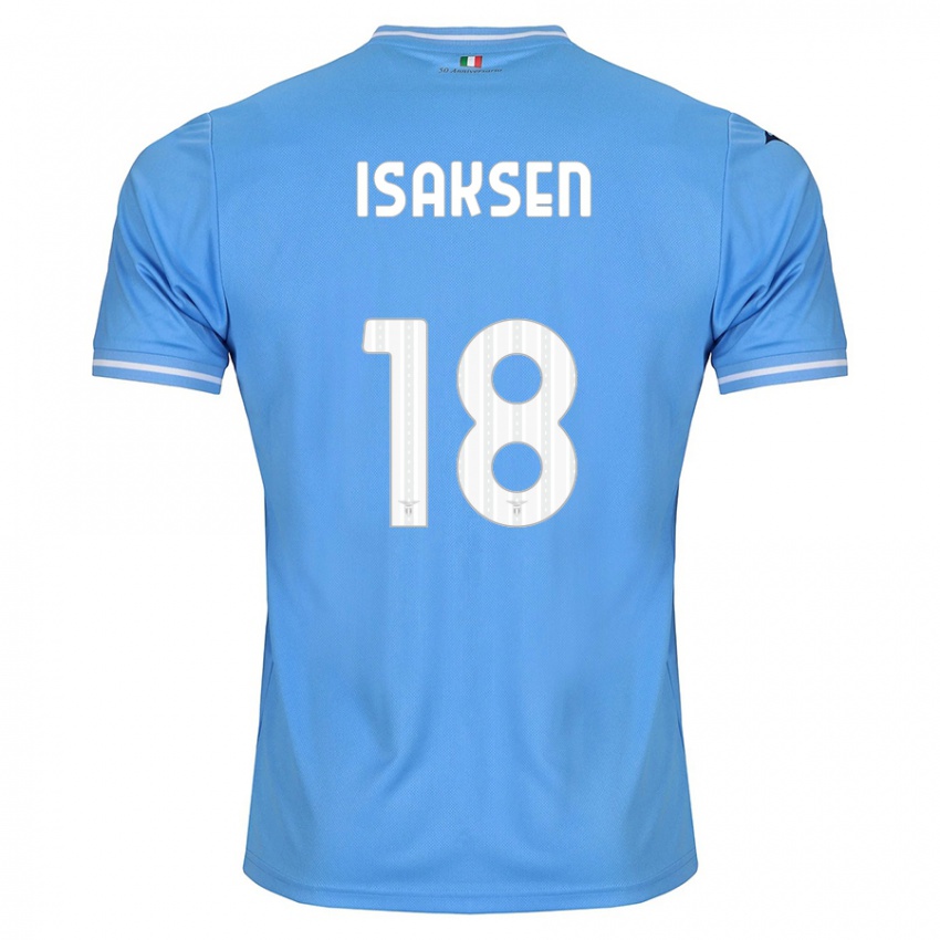 Criança Camisola Gustav Isaksen #18 Azul Principal 2023/24 Camisa Brasil