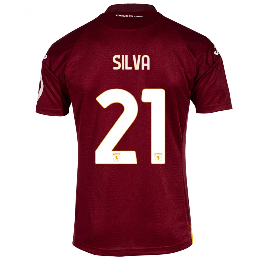 Criança Camisola Jonathan Silva #21 Vermelho Escuro Principal 2023/24 Camisa Brasil