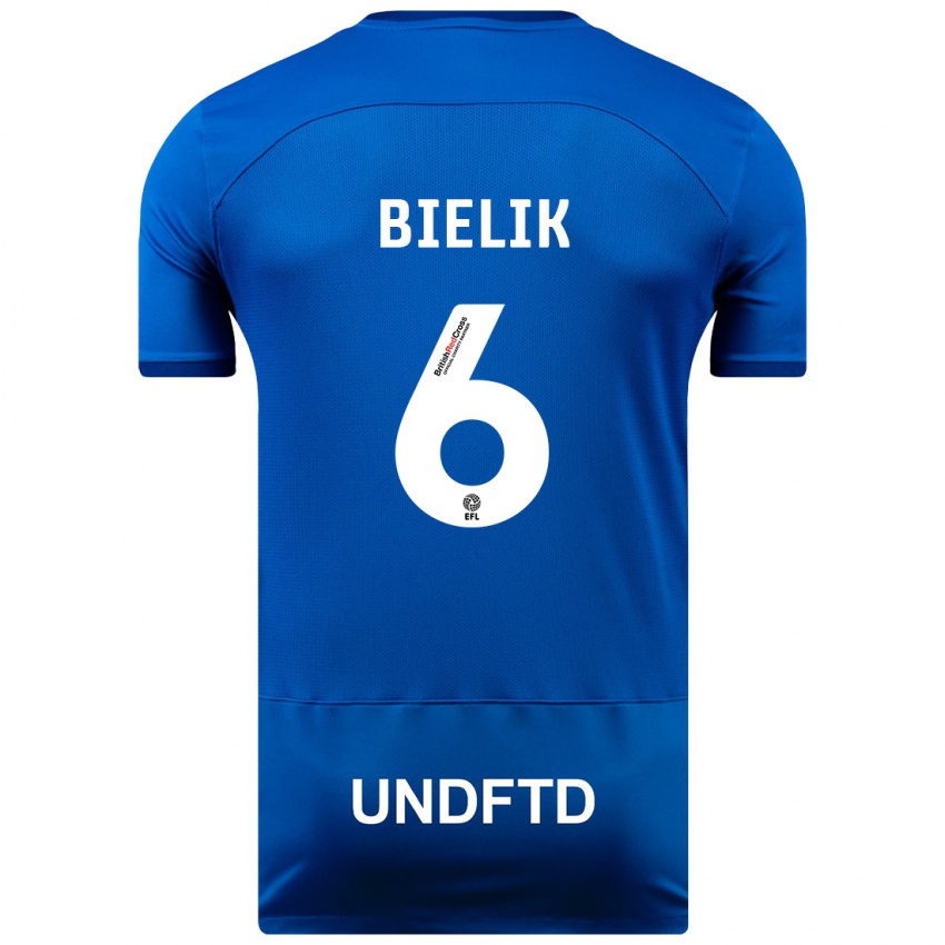 Criança Camisola Krystian Bielik #6 Azul Principal 2023/24 Camisa Brasil