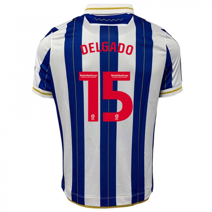 Criança Camisola Juan Delgado #15 Branco Azulado Principal 2023/24 Camisa Brasil