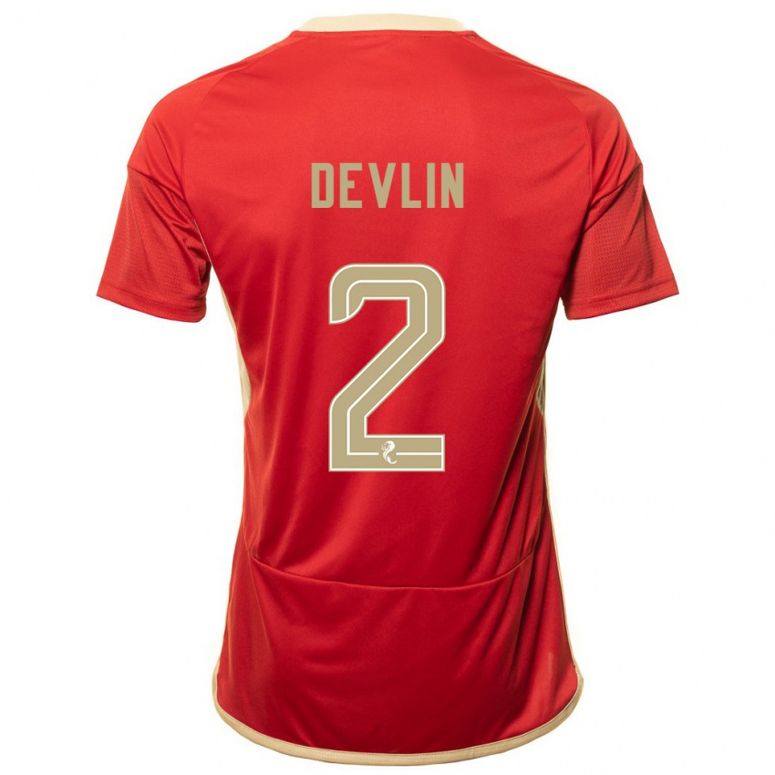 Criança Camisola Nicky Devlin #2 Vermelho Principal 2023/24 Camisa Brasil