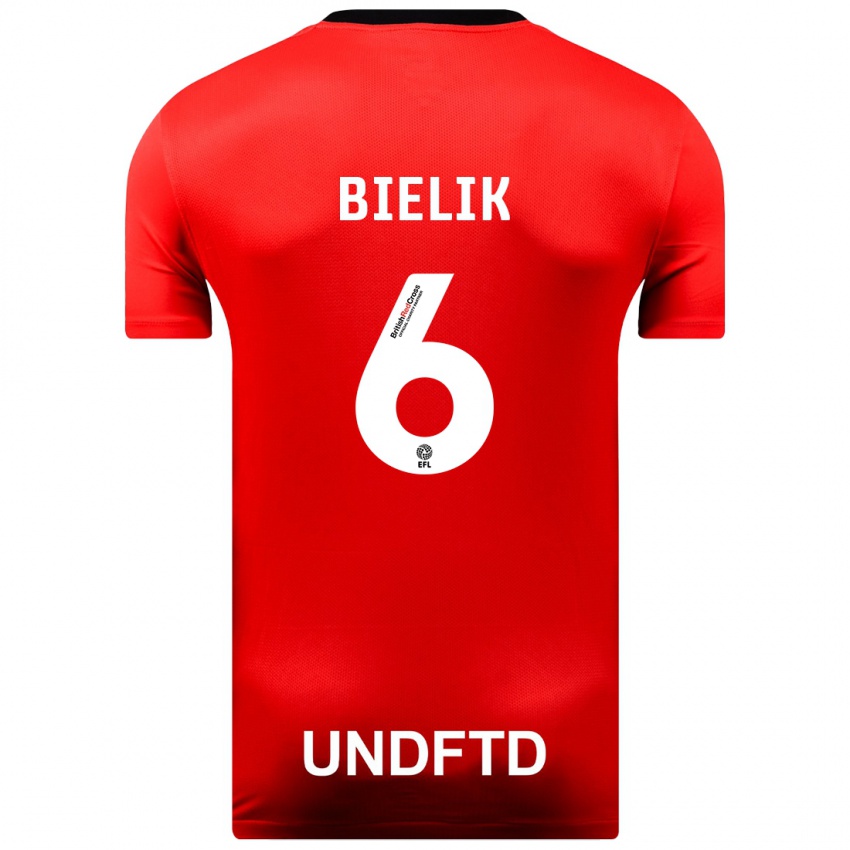 Criança Camisola Krystian Bielik #6 Vermelho Alternativa 2023/24 Camisa Brasil