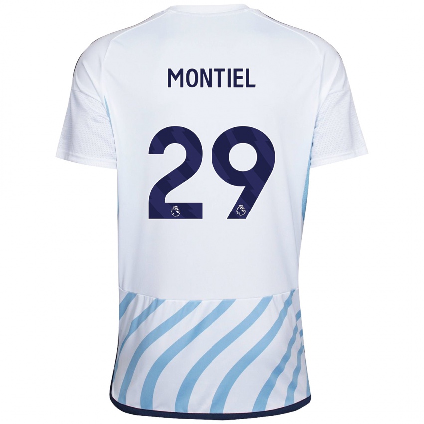 Criança Camisola Gonzalo Montiel #29 Branco Azul Alternativa 2023/24 Camisa Brasil