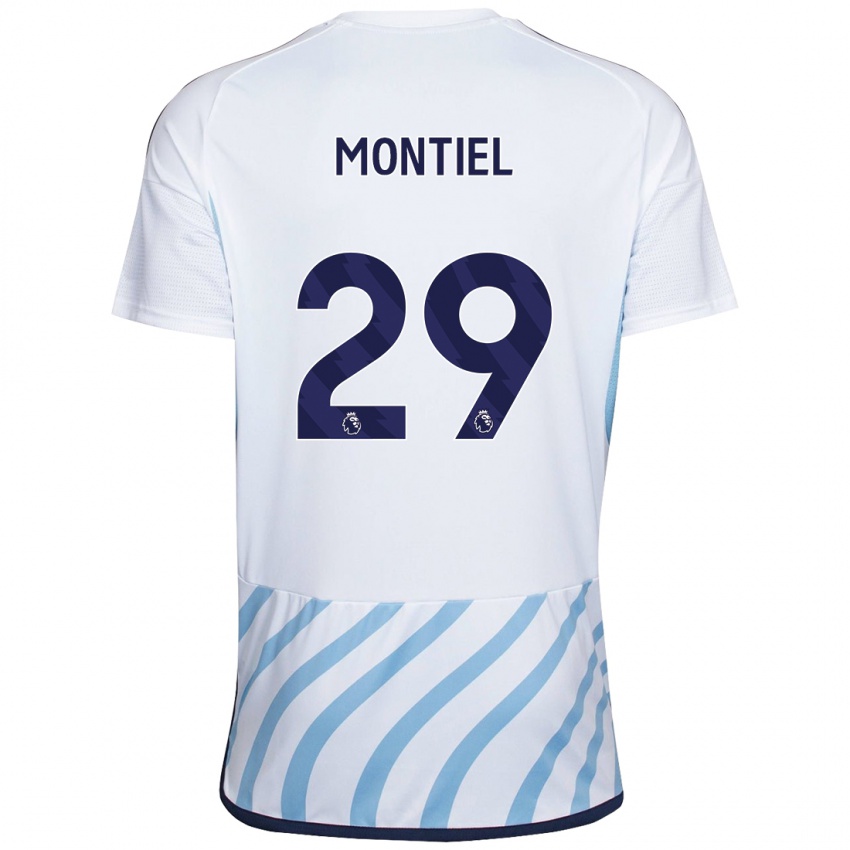 Homem Camisola Gonzalo Montiel #29 Branco Azul Alternativa 2023/24 Camisa Brasil
