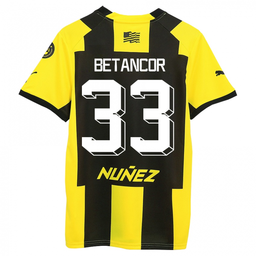 Mulher Camisola Bruno Betancor #33 Amarelo Preto Principal 2023/24 Camisa Brasil