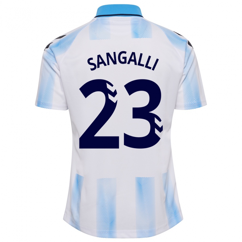 Mulher Camisola Luca Sangalli #23 Branco Azul Principal 2023/24 Camisa Brasil