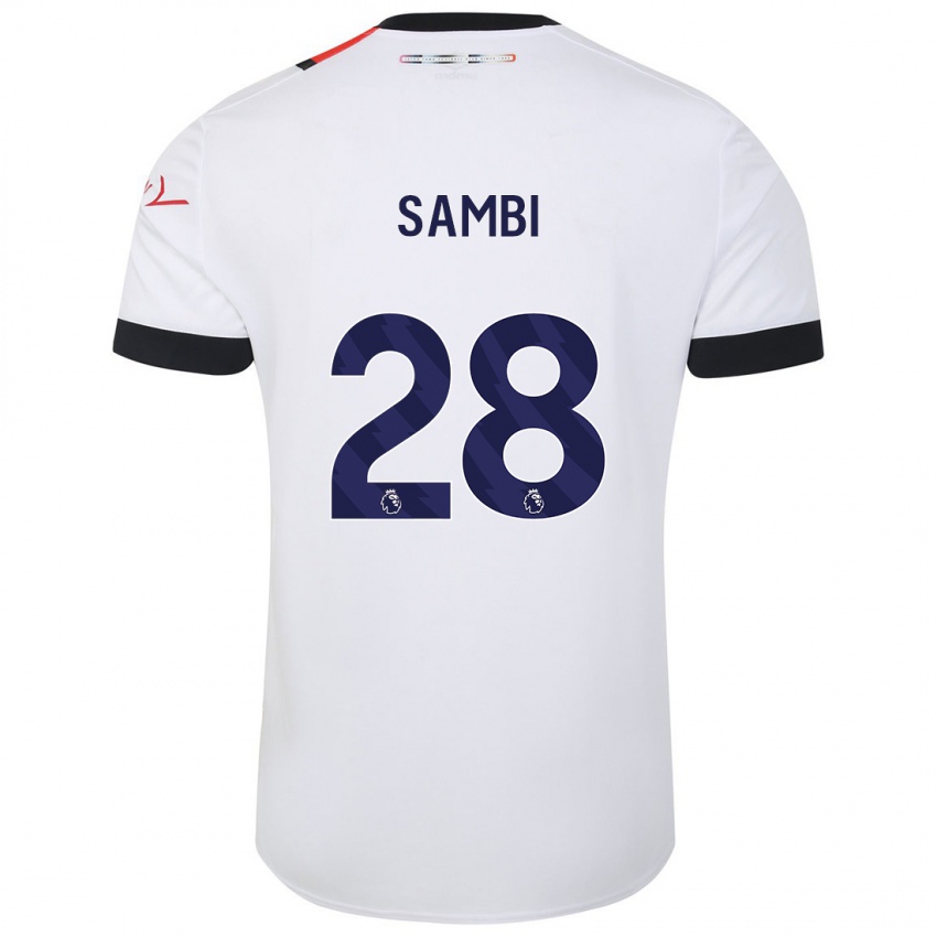 Mulher Camisola Albert Sambi Lokonga #28 Branco Alternativa 2023/24 Camisa Brasil
