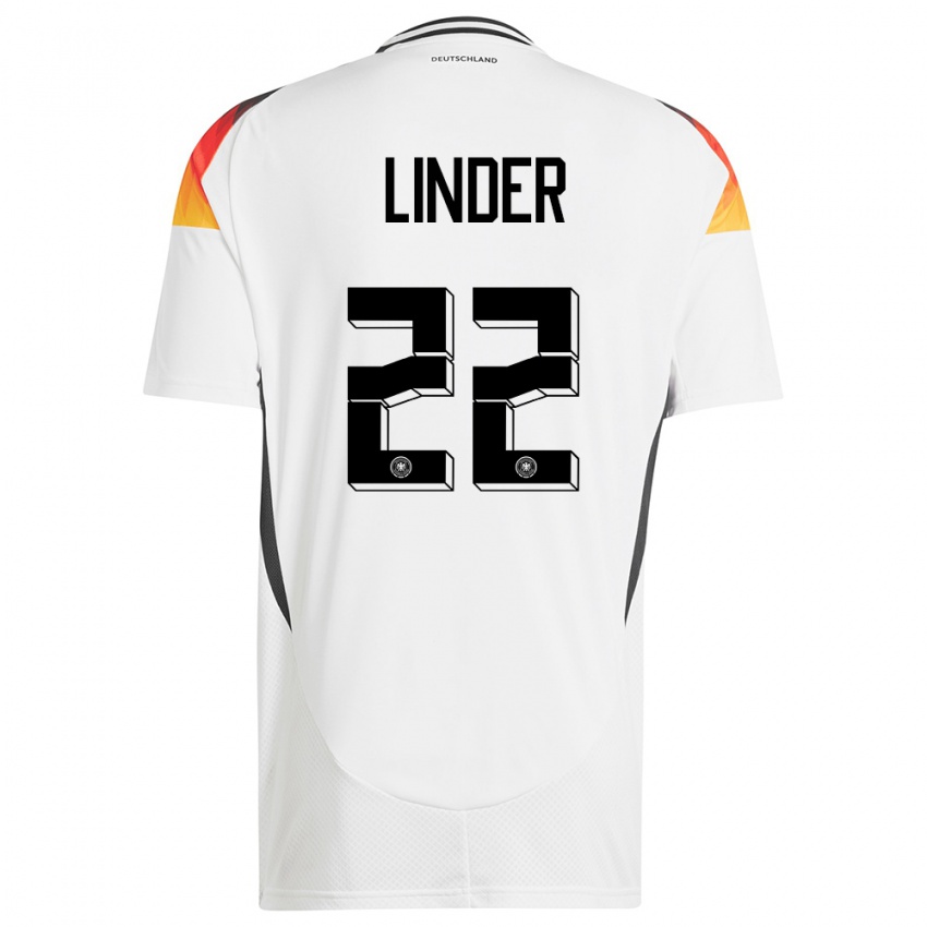 Criança Camisola Alemanha Sarai Linder #22 Branco Principal 24-26 Camisa Brasil