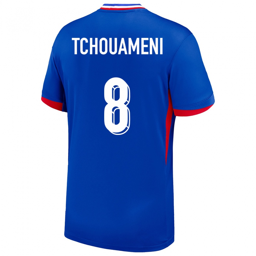 Criança Camisola França Aurelien Tchouameni #8 Azul Principal 24-26 Camisa Brasil