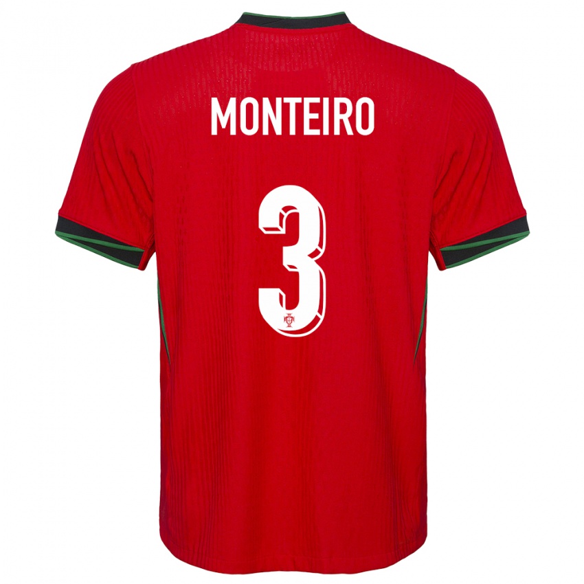 Criança Camisola Portugal Diogo Monteiro #3 Vermelho Principal 24-26 Camisa Brasil