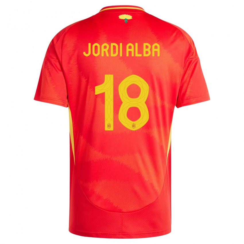 Criança Camisola Espanha Jordi Alba #18 Vermelho Principal 24-26 Camisa Brasil