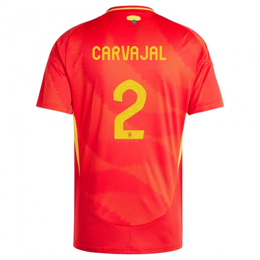 Criança Camisola Espanha Daniel Carvajal #2 Vermelho Principal 24-26 Camisa Brasil