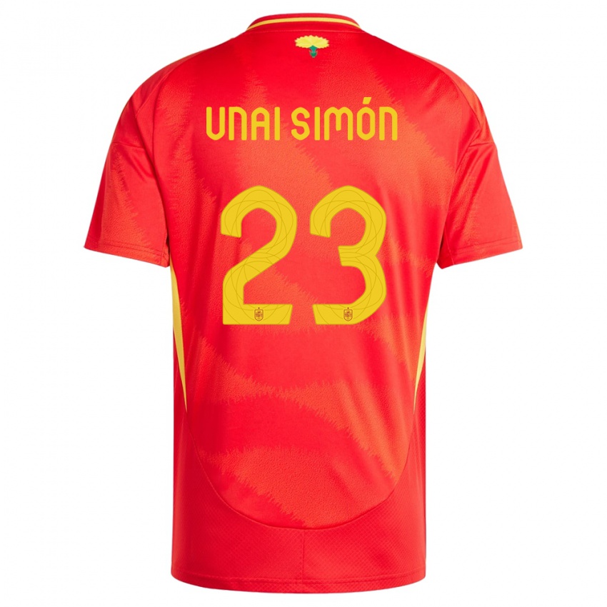 Criança Camisola Espanha Unai Simon #23 Vermelho Principal 24-26 Camisa Brasil