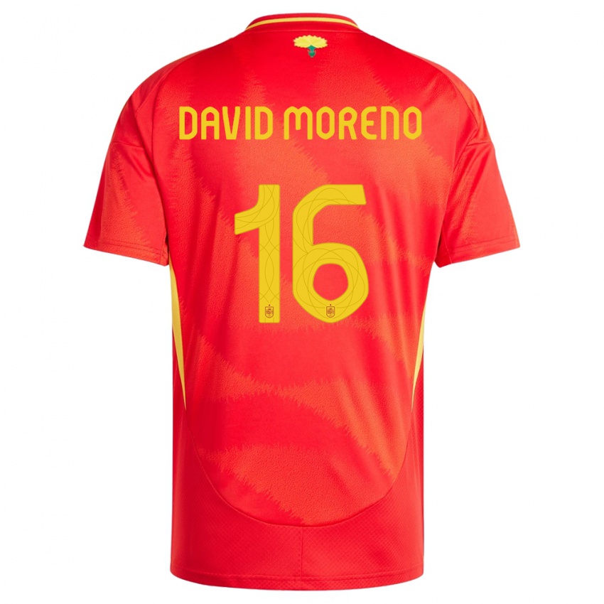 Criança Camisola Espanha Antonio David Moreno #16 Vermelho Principal 24-26 Camisa Brasil