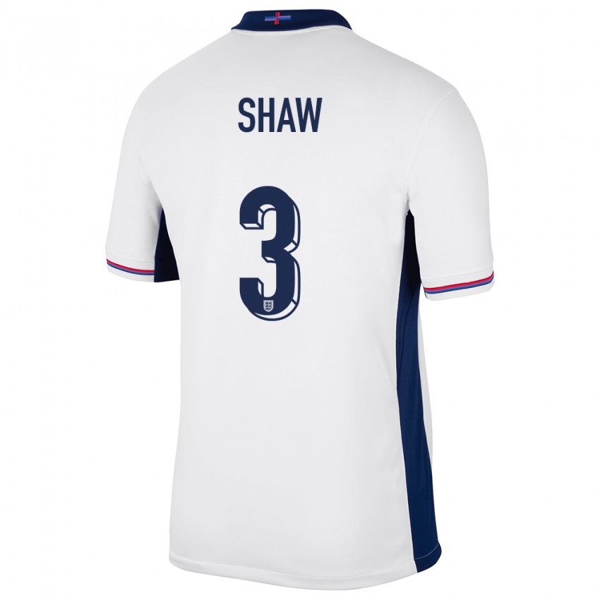 Criança Camisola Inglaterra Luke Shaw #3 Branco Principal 24-26 Camisa Brasil