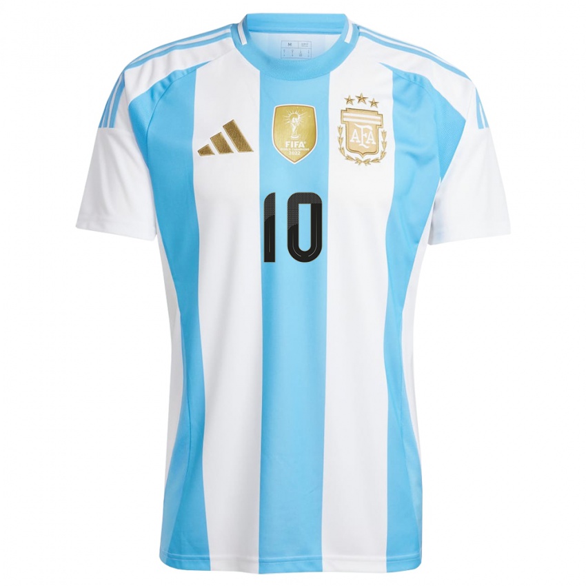 Criança Camisola Argentina Lionel Messi #10 Branco Azul Principal 24-26 Camisa Brasil