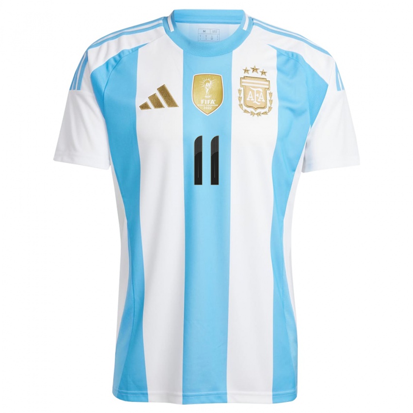 Criança Camisola Argentina Angel Di Maria #11 Branco Azul Principal 24-26 Camisa Brasil