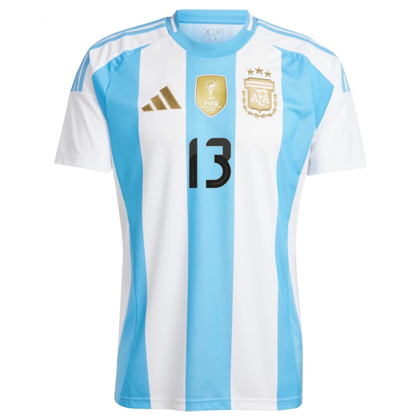 Criança Camisola Argentina Cristian Romero #13 Branco Azul Principal 24-26 Camisa Brasil