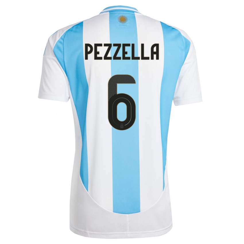 Criança Camisola Argentina German Pezzella #6 Branco Azul Principal 24-26 Camisa Brasil