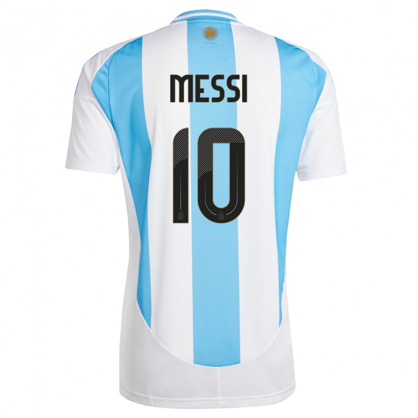 Criança Camisola Argentina Lionel Messi #10 Branco Azul Principal 24-26 Camisa Brasil