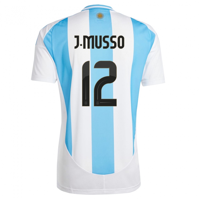 Criança Camisola Argentina Juan Musso #12 Branco Azul Principal 24-26 Camisa Brasil