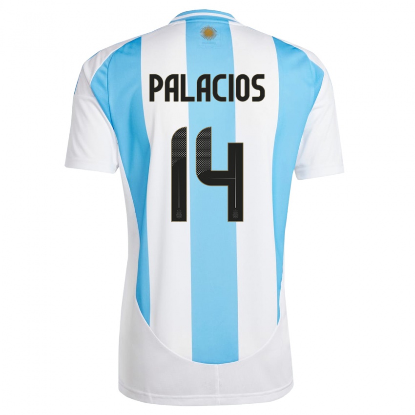 Criança Camisola Argentina Exequiel Palacios #14 Branco Azul Principal 24-26 Camisa Brasil