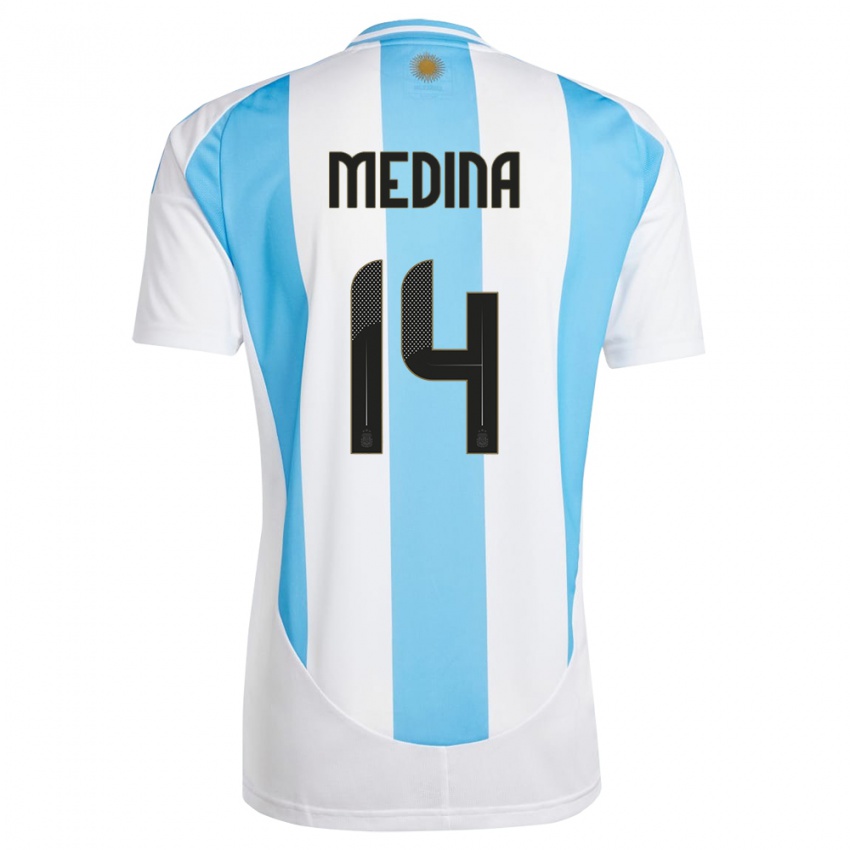 Criança Camisola Argentina Facundo Medina #14 Branco Azul Principal 24-26 Camisa Brasil