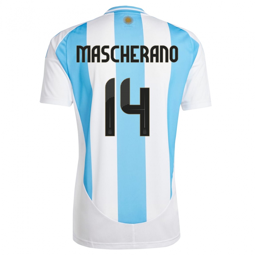 Criança Camisola Argentina Javier Mascherano #14 Branco Azul Principal 24-26 Camisa Brasil