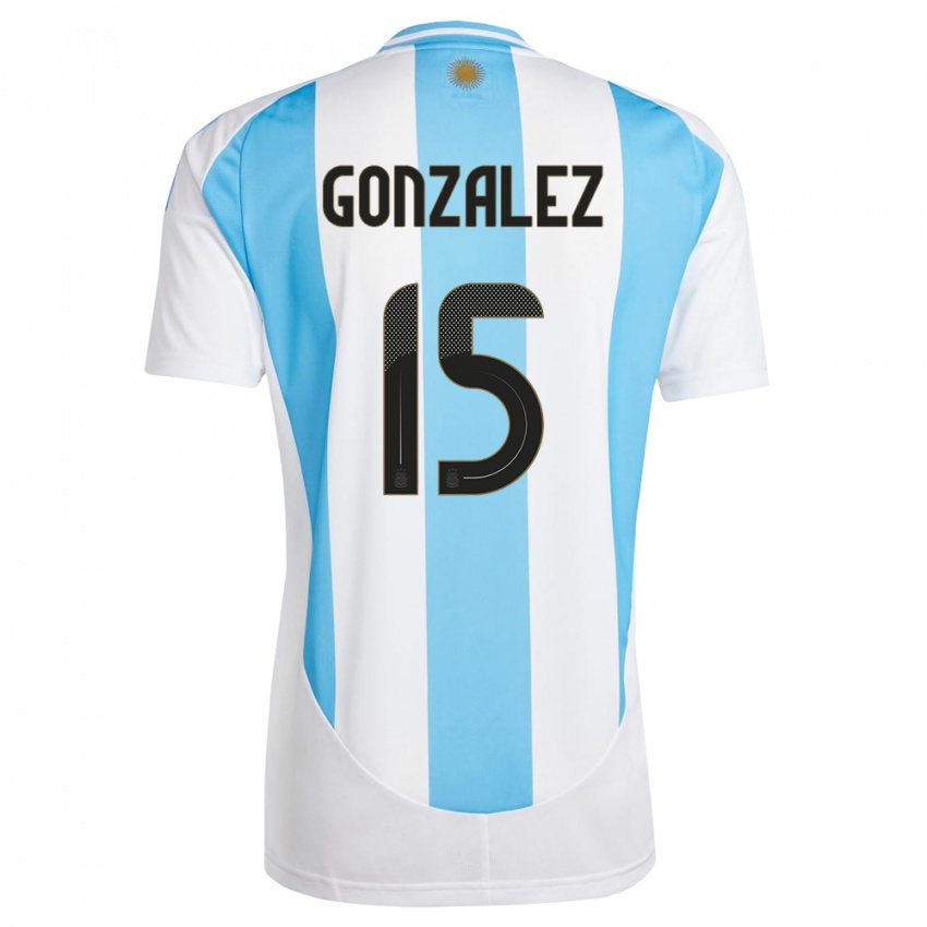 Criança Camisola Argentina Nicolas Gonzalez #15 Branco Azul Principal 24-26 Camisa Brasil