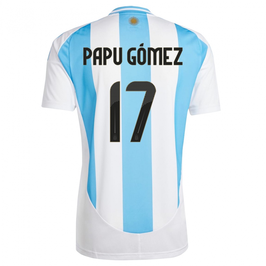 Criança Camisola Argentina Papu Gomez #17 Branco Azul Principal 24-26 Camisa Brasil