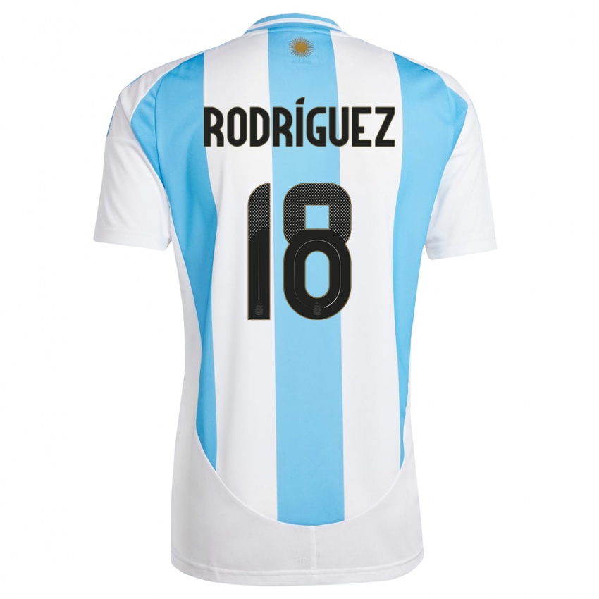 Criança Camisola Argentina Guido Rodriguez #18 Branco Azul Principal 24-26 Camisa Brasil