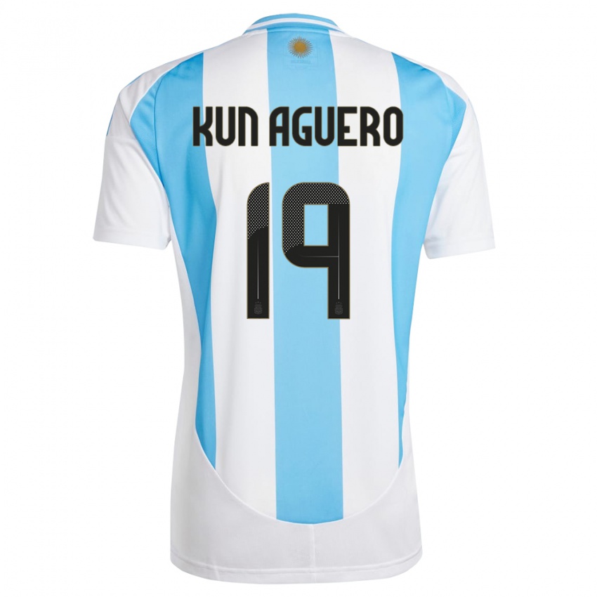 Criança Camisola Argentina Sergio Aguero #19 Branco Azul Principal 24-26 Camisa Brasil