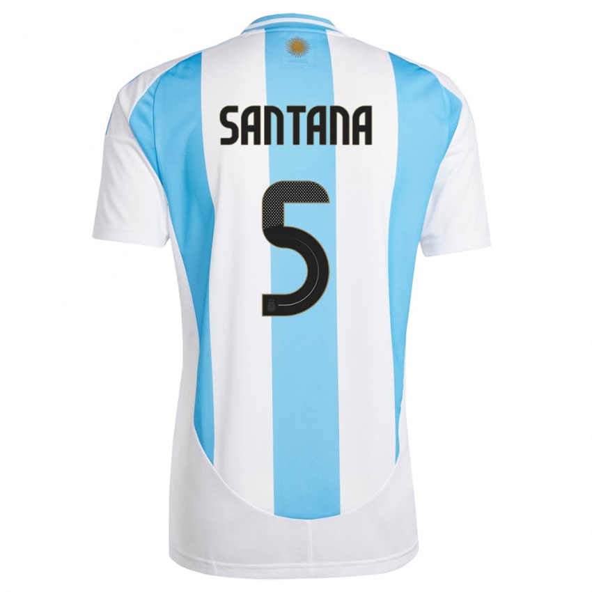 Criança Camisola Argentina Vanesa Santana #5 Branco Azul Principal 24-26 Camisa Brasil