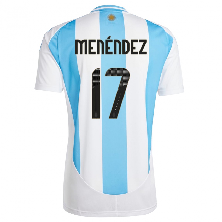 Criança Camisola Argentina Milagros Menendez #17 Branco Azul Principal 24-26 Camisa Brasil