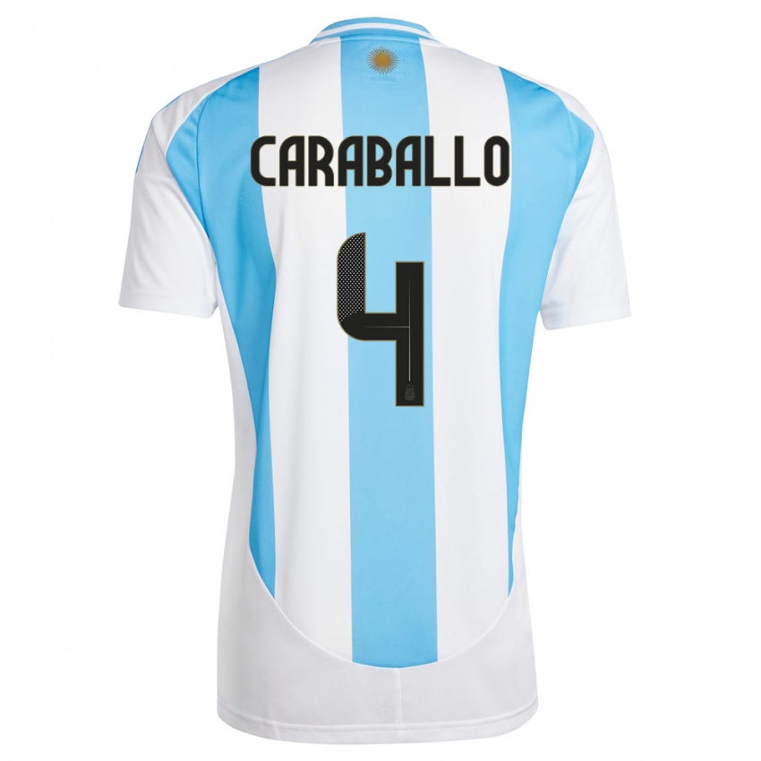 Criança Camisola Argentina Brian Caraballo #4 Branco Azul Principal 24-26 Camisa Brasil